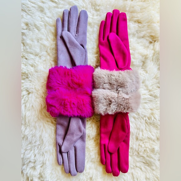 Powder Designs UK Bettina Fuchsia Gloves Faux Fur - Picture 5 of 14